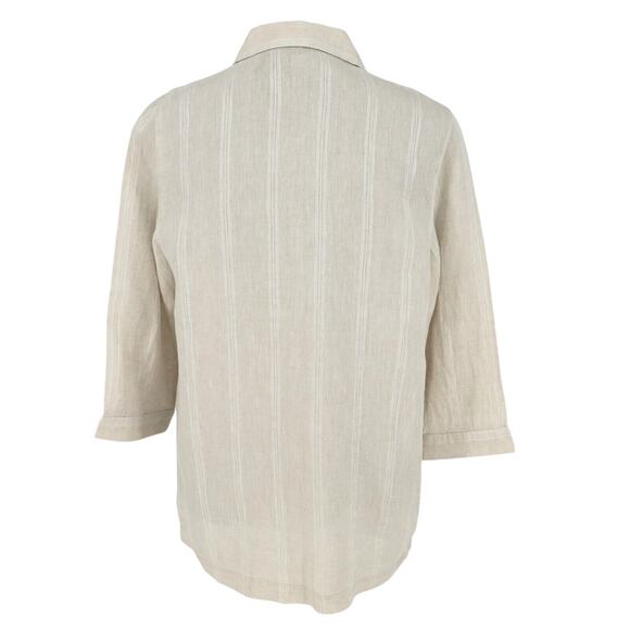 Tahari Top Womens Small Beige Linen Blouse Lightweight Pullover Resort Beach - Picture 2 of 11